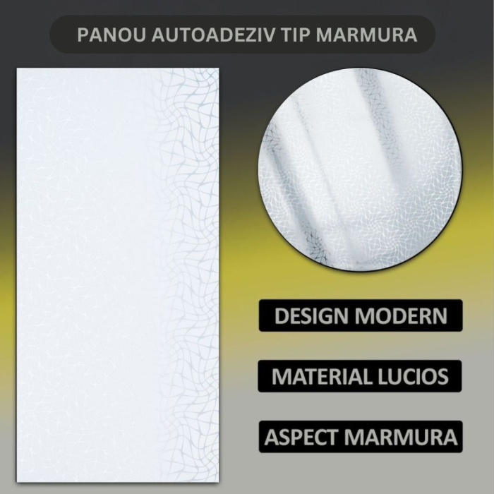 Set 6 panouri decorative autoadezive cu folie de aluminiu, efect marmura, suprafata acoperita 1.08 m², Naimeed D7121, 60x30 cm, Gri deschis [7]