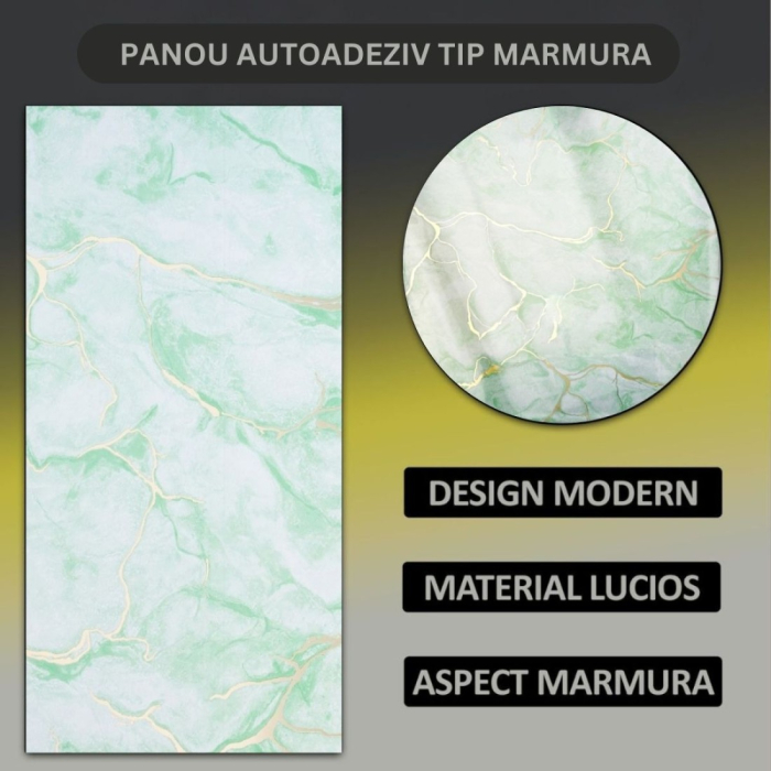Set 6 panouri decorative autoadezive cu folie de aluminiu, efect marmura, suprafata acoperita 1.08 m², Naimeed D7122, 60x30 cm, Verde deschis [7]