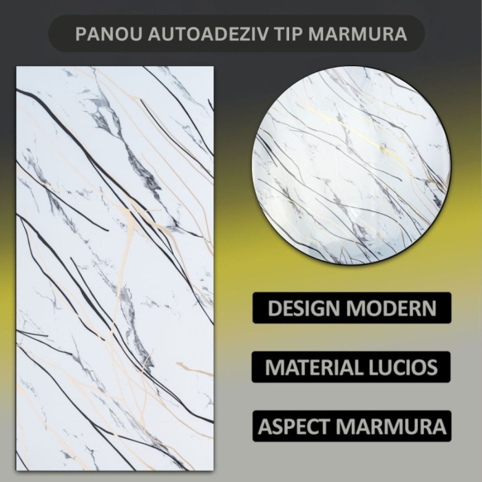 Set 6 panouri decorative autoadezive cu folie de aluminiu, efect marmura, suprafata acoperita 1.08 m², Naimeed D7123, 60x30 cm, Gri deschis [7]