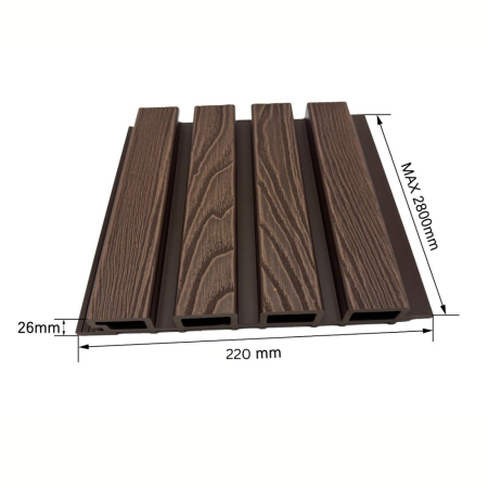 Lambriu riflaj WPC, reliefat, pentru exterior, montaj rapid, rezistenta ridicata, Naimeed D7490, 2800 x 220 x 26 mm, Nuc natural [1]