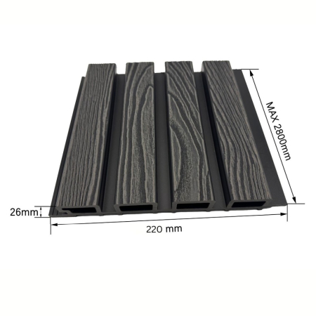 Lambriu riflaj WPC, reliefat, pentru exterior, montaj rapid, rezistenta ridicata, Naimeed D7491, 2800 x 220 x 26 mm, Stejar gri [1]