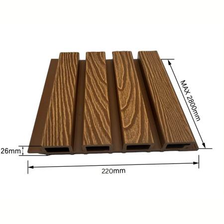 Lambriu riflaj WPC, reliefat, pentru exterior, montaj rapid, rezistenta ridicata, Naimeed D7492, 2800 x 220 x 26 mm, Tec [1]