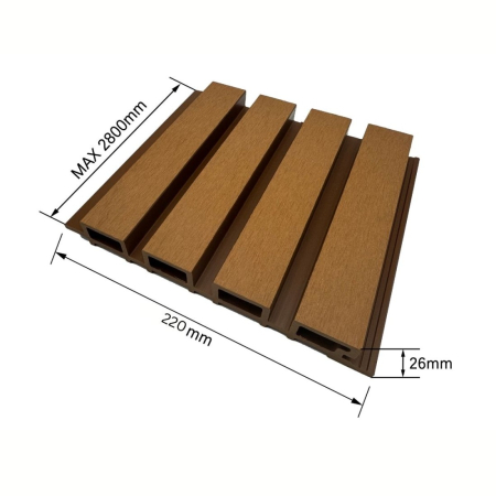 Lambriu riflaj WPC, reliefat, pentru exterior, montaj rapid, rezistenta ridicata, Naimeed D7495, 2800 x 220 x 26 mm, Tec [1]