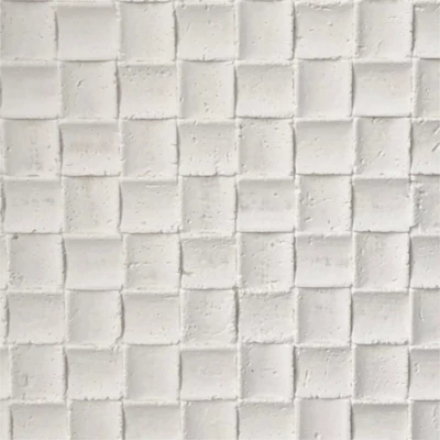 Panou din piatră flexibilă Mosaic ivoriu montat pe spatele blatului de bucătărie, mozaic în relief cu pătrățele [1]