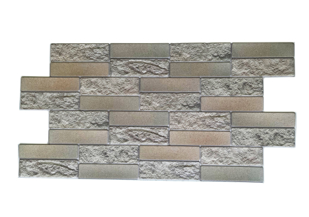 Panou decorativ cărămidă din PVC cu relief maro-gri, montat pe peretele unei bucătării în stil loft [1]