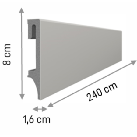 Plinte, Plinte PVC, Plinte MDF - Plintă Vox Espumo Gri Închis, 80 × 2400 × 16 mm