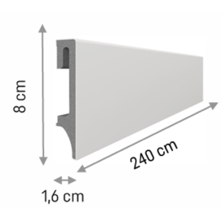 Plinte, Plinte PVC, Plinte MDF - Plintă Vox Espumo Gri Deschis, 80 × 2400 × 16 mm