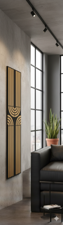 Riflaj acustic MDF Art Deco tec cu arcade concentrice, montat pe peretele unui hol de intrare [2]