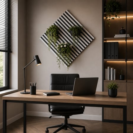 Riflaje Decorative - Riflaj acustic alb cu pâslă gri montat pe peretele de deasupra patului în dormitor