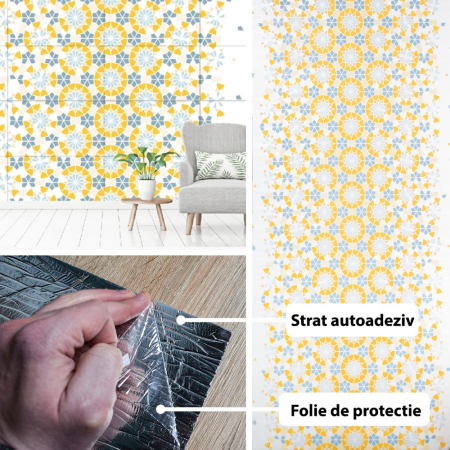 Rola panou autoadeziv, Naimeed D5706, design modern, 2mm grosime, 60x300cm, Galben/Albastru [1]