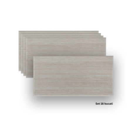 Panouri Decorative - Set 16 panouri decorative din praf de piatra, Naimeed D7307, ignifuge, strat protector ceramic, rezistente la razele UV, 120x60x0.2 cm, bej travertin