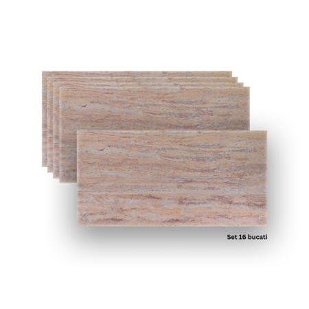 Panouri Decorative - Set 16 panouri decorative din praf de piatra, Naimeed D7309, ignifuge, strat protector ceramic, rezistente la razele UV, 120x60x0.2 cm, bej ruginiu