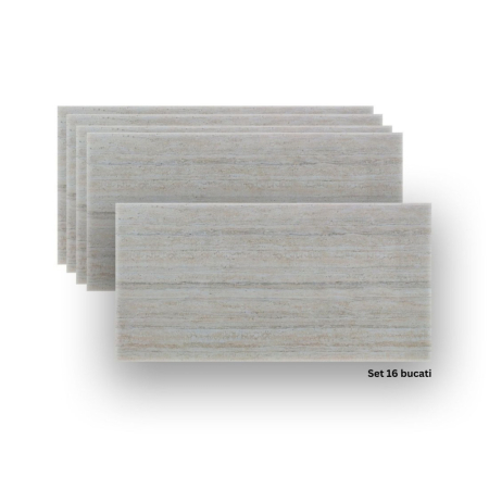 Panouri Decorative - Set 16 panouri decorative din praf de piatra, Naimeed D7310, ignifuge, strat protector ceramic, rezistente la razele UV, 120x60x0.2 cm, alb bejuit