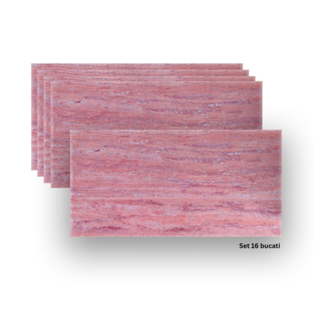 Panouri Decorative - Set 16 panouri decorative din praf de piatra, Naimeed D7313, ignifuge, strat protector ceramic, rezistente la razele UV, 120x60x0.2 cm, coral