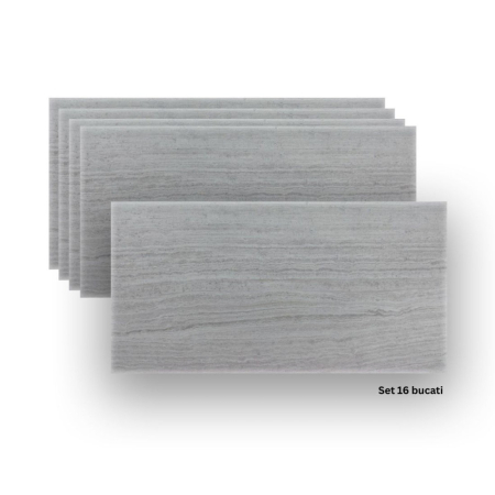 Panouri Decorative - Set 16 panouri decorative din praf de piatra, Naimeed D7314, ignifuge, strat protector ceramic, rezistente la razele UV, 120x60x0.2 cm, cenusiu