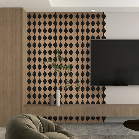 Set 3 Panouri riflaj acustic decorativ, MDF si pasla, Naimeed D6233, 240x30x1.8cm, Castan [1]