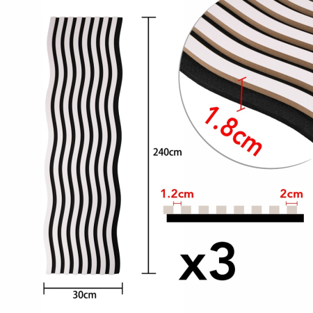 Set 3 Panouri riflaj acustic decorativ, MDF si pasla, Naimeed D6248, 240x30x1.8cm, Alb [6]