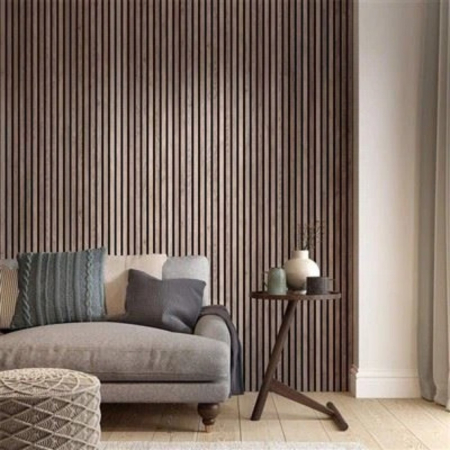 Set 4 Panouri riflaje acustice decorative, MDF si pasla, Naimeed D6781, 240x60x2.1cm, Stejar inchis [4]