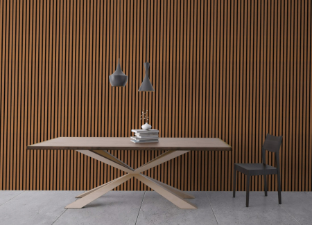Set de 4 riflaje acustice MDF tec de 600x600 mm montate ca tăblie de pat pe peretele dormitorului [9]