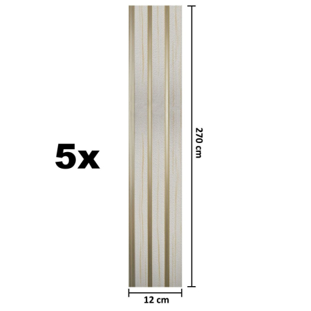 Set 5 panouri decorative, riflaj, polimer rigid, Naimeed D5479, 270x12x1cm, Alb/Auriu [4]