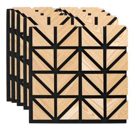 Panouri Decorative - Set 5 Panouri riflaje acustice decorative, HDF si pasla, Naimeed D6751, 50x50x1.8cm, Stejar