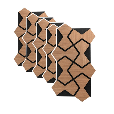 Panouri Decorative - Set 5 Panouri riflaje acustice decorative, HDF si pasla, Naimeed D6753, 85x48x1.8cm, Stejar Inchis