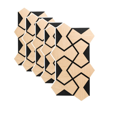 Panouri Decorative - Set 5 Panouri riflaje acustice decorative, HDF si pasla, Naimeed D6755, 85x48x1.8cm, Stejar