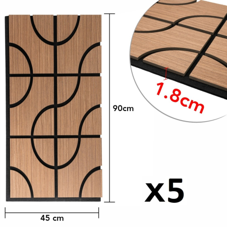 Set 5 Panouri riflaje acustice decorative, HDF si pasla, Naimeed D6756, 90x45x1.8cm, Stejar Inchis [7]