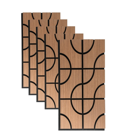 Panouri Acustice - Set 5 Panouri riflaje acustice decorative, HDF si pasla, Naimeed D6756, 90x45x1.8cm, Stejar Inchis