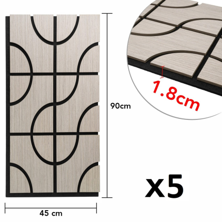 Set 5 Panouri riflaje acustice decorative, HDF si pasla, Naimeed D6757, 90x45x1.8cm, Gri [7]
