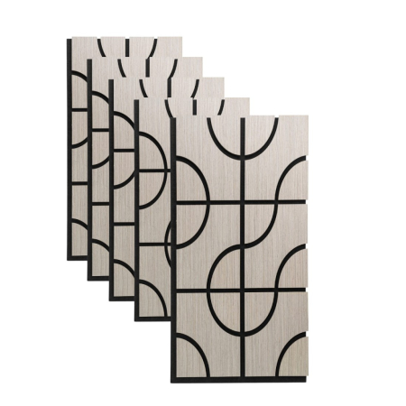 Panouri Acustice - Set 5 Panouri riflaje acustice decorative, HDF si pasla, Naimeed D6757, 90x45x1.8cm, Gri