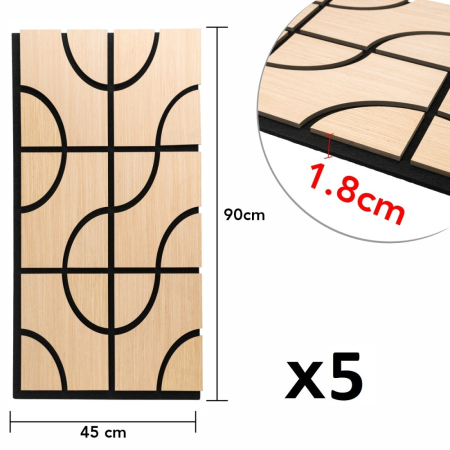 Set 5 Panouri riflaje acustice decorative, HDF si pasla, Naimeed D6758, 90x45x1.8cm, Stejar [7]