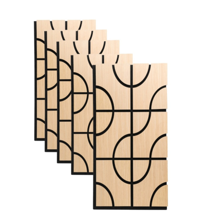 Set 5 Panouri riflaje acustice decorative, HDF si pasla, Naimeed D6758, 90x45x1.8cm, Stejar [0]