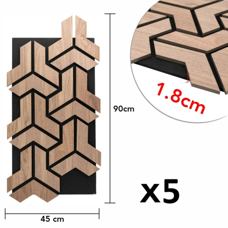 Set 5 Panouri riflaje acustice decorative, HDF si pasla, Naimeed D6760, 90x45x1.8cm, Stejar [7]