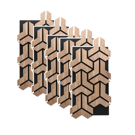 Set 5 Panouri riflaje acustice decorative, HDF si pasla, Naimeed D6760, 90x45x1.8cm, Stejar [0]