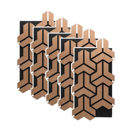 Set 5 Panouri riflaje acustice decorative, HDF si pasla, Naimeed D6761, 90x45x1.8cm, Stejar inchis [0]
