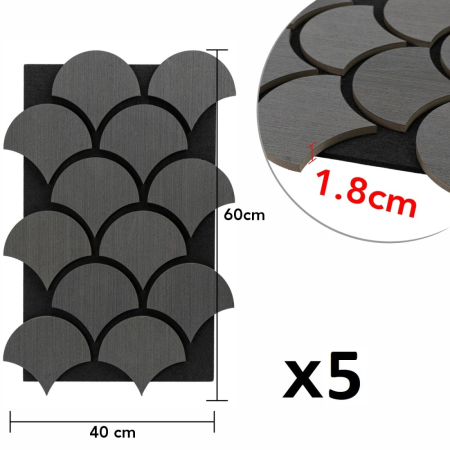 Set 5 Panouri riflaje acustice decorative, HDF si pasla, Naimeed D6762, 60x40x1.8cm, Gri [7]