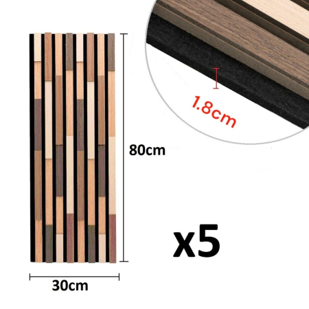 Set 5 Panouri riflaje acustice decorative, HDF si pasla, Naimeed D6779, 80x30x1.8cm, Multicolor [7]