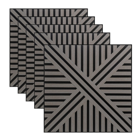 Set 5 Panouri riflaje acustice decorative, MDF si pasla, Naimeed D6765, 60x60x1.8cm, Gri [0]