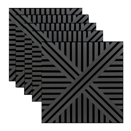 Set 5 Panouri riflaje acustice decorative, MDF si pasla, Naimeed D6766, 60x60x1.8cm, Negru [0]