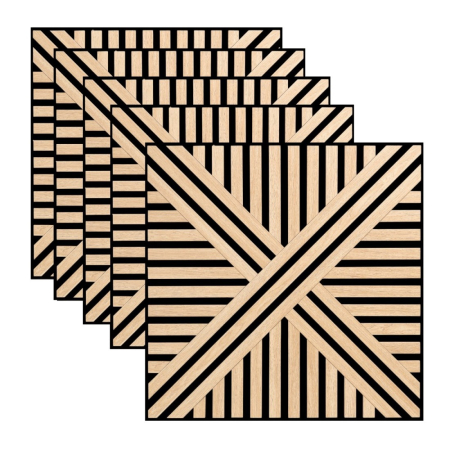 Set 5 Panouri riflaje acustice decorative, MDF si pasla, Naimeed D6767, 60x60x1.8cm, Stejar [0]