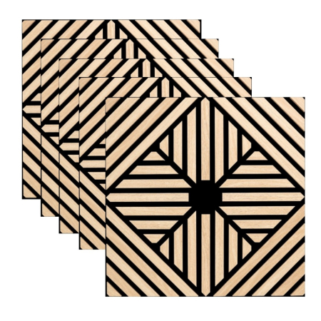 Set 5 Panouri riflaje acustice decorative, MDF si pasla, Naimeed D6768, 60x60x1.8cm, Stejar [0]