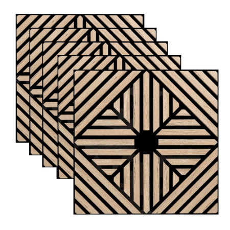Set 5 Panouri riflaje acustice decorative, MDF si pasla, Naimeed D6769, 60x60x1.8cm, Stejar inchis [0]