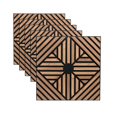 Set 5 Panouri riflaje acustice decorative, MDF si pasla, Naimeed D6770, 60x60x1.8cm, Stejar inchis [0]