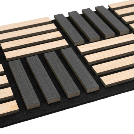 Set 5 Panouri riflaje acustice decorative, MDF si pasla, Naimeed D6771, 60x40x2.1cm, Stejar/Negru [2]