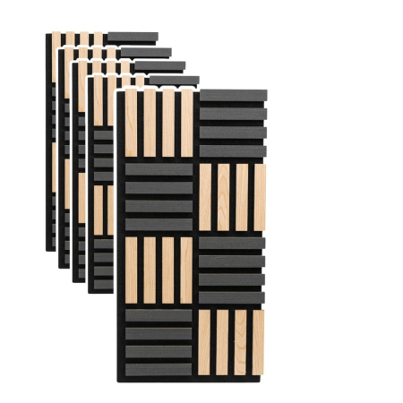 Set 5 Panouri riflaje acustice decorative, MDF si pasla, Naimeed D6771, 60x40x2.1cm, Stejar/Negru [0]
