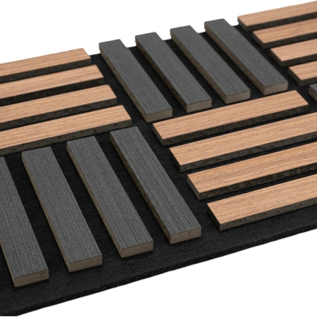 Set 5 Panouri riflaje acustice decorative, MDF si pasla, Naimeed D6772, 70x35x2.1cm, Stejar inchs/Negru [2]