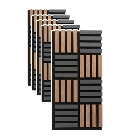 Set 5 Panouri riflaje acustice decorative, MDF si pasla, Naimeed D6772, 70x35x2.1cm, Stejar inchs/Negru [0]