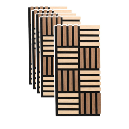 Set 5 Panouri riflaje acustice decorative, MDF si pasla, Naimeed D6773, 70x35x2.1cm, Stejar/Stejar inchis [0]