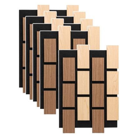 Set 5 Panouri riflaje acustice decorative, MDF si pasla, Naimeed D6775, 60x40x2.1cm, Stejar/Stejar inchis [0]